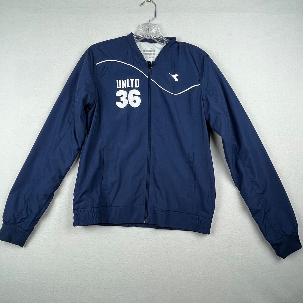 Diadora Track Jacket Women's Small Navy‎ 100% Warm Up UNLTD 36 Lined Full Zip